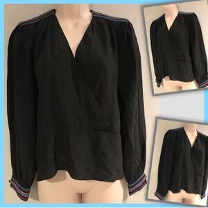 VINTAGE ARGENTI BLACK SILK BLOUSE EMBELLISHED CUFF